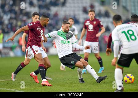 23 janvier 2022, Italie, Turin : Turin, Italie. 23 janvier 2022. Domenico Berardi (25) de Sassuolo vu dans le match de série A entre Torino et Sassuolo au Stadio Olimpico à Turin., Credit :Tommaso Fimiano / ZUMA Press (Credit image : © Tommaso Fimiano/Gonzales photo via ZUMA Press) Banque D'Images