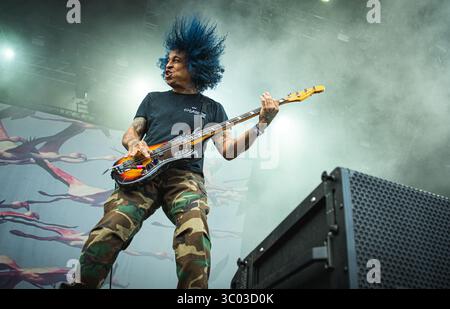 22 juin 2018, Copenhague, Danemark : Copenhague, Danemark. 22 juin 2018. Le groupe de rock américain Deftones donne un concert lors du festival danois de heavy metal Copenhague 2018 à Copenhague. Ici, le bassiste Sergio Vega est vu en direct sur scène. (Crédit photo : Gonzales photo - Nikolaj Bransholm) (crédit image : © Nikolaj Bransholm/Gonzales photo via ZUMA Press) Banque D'Images