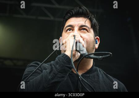 22 juin 2018, Copenhague, Danemark : Copenhague, Danemark. 22 juin 2018. Le groupe de rock américain Deftones donne un concert lors du festival danois de heavy metal Copenhague 2018 à Copenhague. Ici, le chanteur principal Chino Moreno est vu en direct sur scène. (Crédit photo : Gonzales photo - Nikolaj Bransholm) (crédit image : © Nikolaj Bransholm/Gonzales photo via ZUMA Press) Banque D'Images
