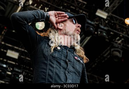 22 juin 2018, Copenhague, Danemark : Copenhague, Danemark. 22 juin 2018. Le groupe suédois de death metal at the Gates donne un concert au festival danois de heavy metal Copenhague 2018 à Copenhague. Ici, le chanteur Tomas Lindberg est vu en direct sur scène. (Crédit photo : Gonzales photo - Nikolaj Bransholm) (crédit image : © Nikolaj Bransholm/Gonzales photo via ZUMA Press) Banque D'Images