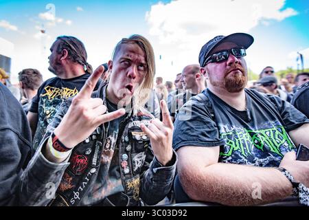 23 juin 2018 - Copenhague, Danemark - Danemark, Copenhague - 23 juin 2018. Les fans de heavy metal assistent à un concert live avec le groupe américain de death metal suffocation à Copenhague 2018. (Crédit photo : Gonzales photo - Thomas Rasmussen) (crédit image : © Thomas Rasmussen/Gonzales photo via ZUMA Press) Banque D'Images