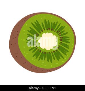 Illustration vectorielle à la mode de dessin animé kiwi. Demi kiwi abstrait puéril fruit kawaii dessiné à la main. Graphisme stylisé kiwi art mignon simple pour les enfants, autocollant, carte, affiche, couverture Illustration de Vecteur