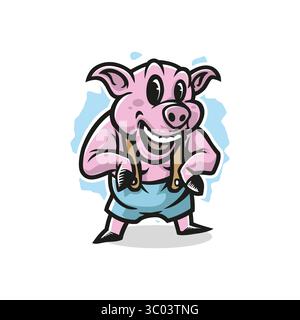 Vecteur de conception de logo de mascotte de porc avec style de concept d'illustration moderne pour l'impression de badge, d'emblème et de t-shirt. illustration de cochon souriant. Illustration de Vecteur