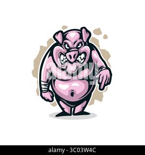 Vecteur de conception de logo de mascotte de porc avec style de concept d'illustration moderne pour l'impression de badge, d'emblème et de t-shirt. Illustration de cochon en colère. Illustration de Vecteur