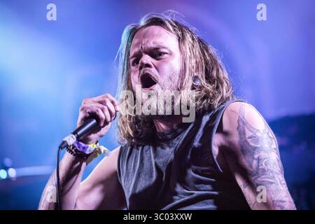 12 avril 2017 - Oslo, Angleterre, Norvège - le groupe de death metal norvégien Befouled donne un concert à Vulkan Arena lors du festival norvégien de heavy metal Inferno Metal Festival 2017 à Oslo. Ici, le chanteur Jorgen Nilsson est vu en direct sur scène. Norvège, 12/04 2017. (Crédit image : © Terje Dokken/Gonzales photo via ZUMA Press) Banque D'Images
