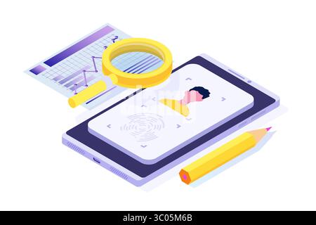 Connaître son client ou son kyc digital, en vérifiant l’identité de ses clients concept. Illustrations vectorielles isométriques pour bannière, site Web, page de destination Illustration de Vecteur