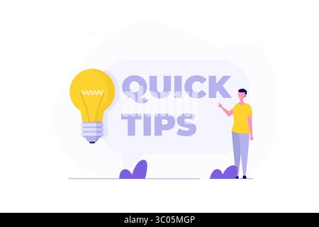 Logo Top Tips avec ampoule. Conseils rapides, astuces utiles, info-bulle, conseils et idée pour les affaires. Illustration vectorielle plate. Illustration de Vecteur