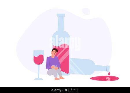 Concept de dépendance à l'alcool à caractère masculin. Illustration vectorielle. Illustration de Vecteur