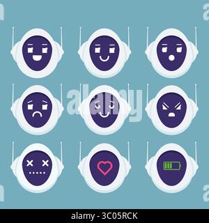 Mignon avatar tête de robot émotion, concept Emoji android. Style de conception plat d'illustration vectorielle. Illustration de Vecteur