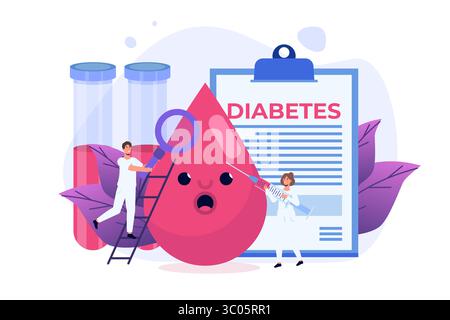 Diabète, hyperglycémie chez les personnes sanguines concept. Illustration vectorielle. Illustration de Vecteur