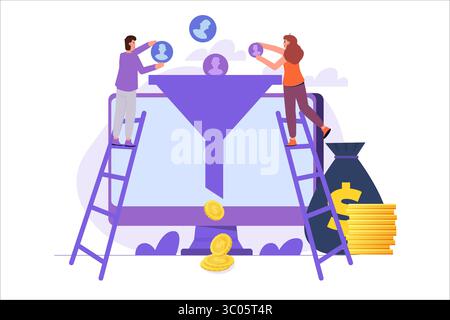 Concept d'entonnoir de vente. Illustrations vectorielles pour bannière, site Web, landing page, flyer. Illustration de Vecteur