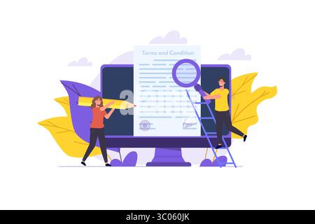Concept des termes et conditions. Document papier, contrat. Illustration vectorielle dans un style plat. Illustration de Vecteur