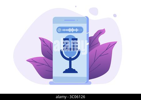 Messages vocaux, concept de reconnaissance vocale. Peut être utilisé pour la bannière Web, modèle de page de destination, infographies. Illustration de Vecteur