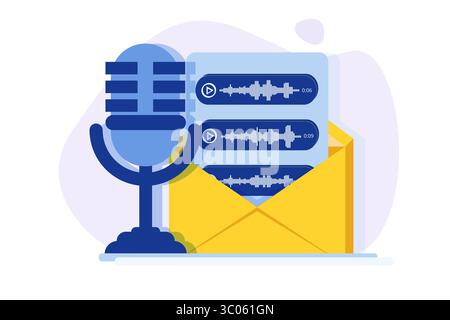 Messages vocaux, concept de reconnaissance vocale. Peut être utilisé pour la bannière Web, modèle de page de destination, infographies. Illustration de Vecteur