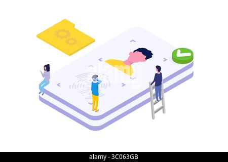 Connaître son client ou son kyc digital, en vérifiant l’identité de ses clients concept. Illustrations vectorielles isométriques Illustration de Vecteur