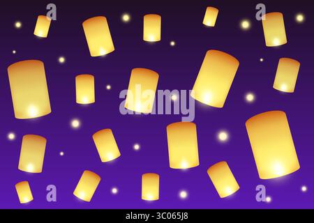 thaï traditionnel Yi Peng, festival Loy Krathong Sky Latern. Illustrations vectorielles pour bannière, site Web, landing page, flyer. Illustration de Vecteur