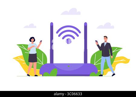 Concept de connexion Wi-Fi. Périphériques connectés à distance. Illustration vectorielle. Illustration de Vecteur