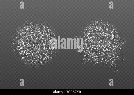 Texture réaliste de sucre en poudre ou de sel, particules. Illustration vectorielle isolée sur fond gris foncé Illustration de Vecteur