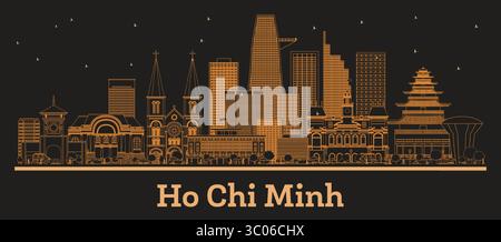 Aperçu Ho Chi Minh Vietnam City Skyline avec des bâtiments orange. Illustration vectorielle. Voyage d'affaires et concept de tourisme avec l'architecture moderne. Illustration de Vecteur