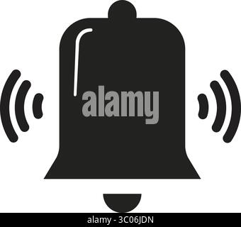 Icône de cloche de notification : une icône de cloche noire simple et propre, parfaite pour les conceptions numériques, les sites Web et les applications, symbolisant les alertes et les notifications Illustration de Vecteur