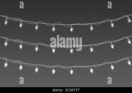 Lumières de Noël, guirlande lumineuse réaliste isolé réaliste pour les cartes de vacances de Noël, bannières, affiches. Illustration vectorielle Illustration de Vecteur