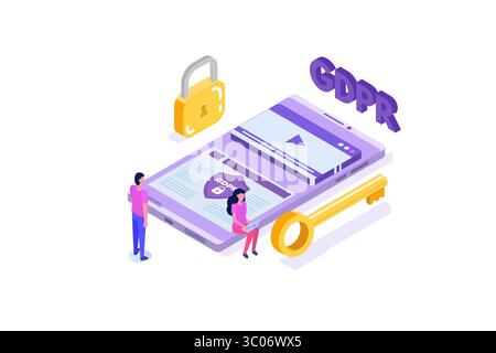 Règlement général sur la protection des données - concept isométrique PIBR. Vector illustration. Illustration de Vecteur