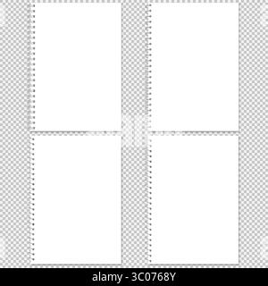 Collection de feuilles de bloc-notes blanches propres avec bord en spirale. Idéal pour les maquettes de conception, les présentations de bureau ou les modèles. Parfait pour l'école, le bureau ou la conception numérique. Ensemble de cahiers à spirale. Pages de bloc-notes vierges. Modèle de carnet de notes blanc. Maquette de spirale réaliste. Feuilles de papier scolaire. Illustration de Vecteur