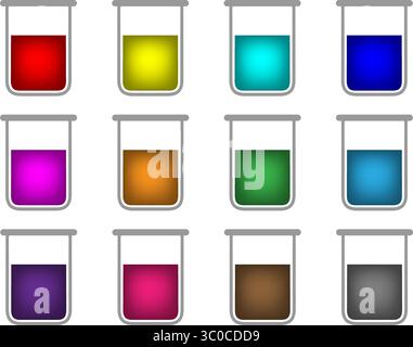 Ensemble de 12 icônes colorées de bécher - vecteur de science et de chimie Illustration de Vecteur