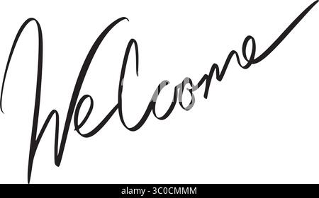 Texte de bienvenue calligraphie lettrage écrit à la main script noir objet de couleur bienvenue femme d'affaires homme d'affaires communication mot Smile han Illustration de Vecteur
