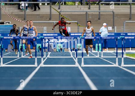 Bochum, Allemagne. 21 juillet 2025. Bochum, Rhénanie-du-Nord-Westphalie, 21 juillet 2025 : Nahom Yirga (Suisse) pendant les Jeux universitaires mondiaux de la FISU Rhin-Ruhr 2025 Mens 400m haies Round 1 au Lohrheidestadion à Bochum, Allemagne. (Kjetil Waber/SPP) crédit : photo de presse sportive SPP. /Alamy Live News Banque D'Images