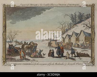13 août 2018 - Londres, Angleterre, Royaume-Uni - divers, chariots et traîneaux utilisés pour le transport de marchandises, marchandises pendant l'hiver en Russie, publié pour Millar's New Complete Universal System of Geography, Copper Engraving, 1784 (crédit image : © JT Vintage/Glasshouse via ZUMA Wire) Banque D'Images