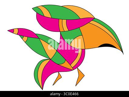 Art abstrait 'étrange oiseau dans des couleurs vives' Banque D'Images