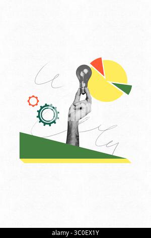 collage de tendance d'affiche de croquis 3d de l'idée d'ampoule de main d'homme d'affaires trouver des statistiques de développement de carrière de diagramme Banque D'Images