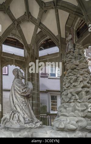 Jésus sur le Mont des oliviers vers 1500, dernière restauration 2015 à St Nicholas Minster, Ueberlingen, Bade-Wuerttemberg, Allemagne Banque D'Images