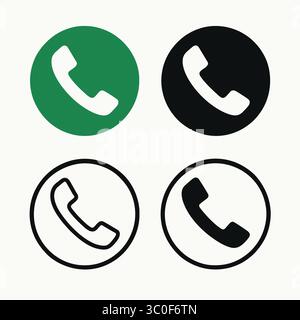 Une illustration graphique élégante d'un ensemble d'icônes de téléphone, avec deux variations de couleurs verte et noire. Illustration de Vecteur