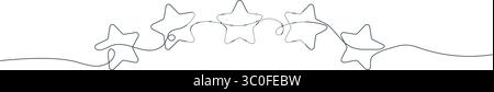 Cinq étoiles tracées en une ligne continue. Illustration vectorielle minimale et moderne, parfaite pour les évaluations, les critiques et les concepts de qualité. Illustration de Vecteur