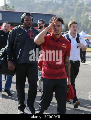 17 novembre 2018 Pasadena CA,..USC Trojans WR Trevon Sydney avant les Trojans USC vs UCLA Bruins au Rose Bowl à Pasadena, CA. Le 17 novembre 2018 (photo par Jevone Moore)(image crédit : &copy ; Jevone Moore/CSM via ZUMA Wire) Banque D'Images