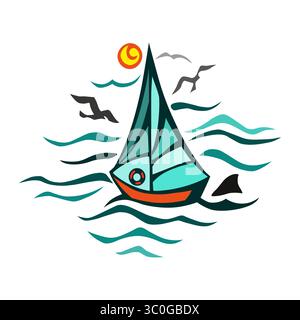 Modèle vectoriel d'illustration de conception de logo de bateau Illustration de Vecteur