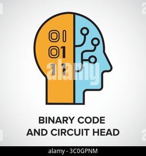 Code binaire et icône de tête de circuit – Intelligence de traitement des données ai, illustration vectorielle Illustration de Vecteur