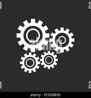 Icône d'automatisation sur fond noir et blanc – ai System Gear Process icône, symbole, illustration du logo. Graphiques vectoriels pour présentation et autre Illustration de Vecteur