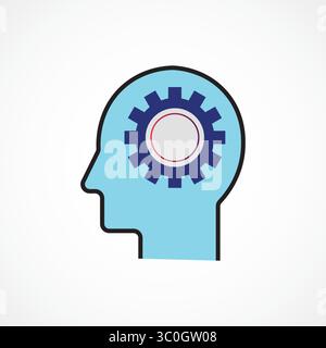 Icône de tête d'engrenage – concept d'intelligence mécanique piloté par IA, illustration vectorielle Illustration de Vecteur