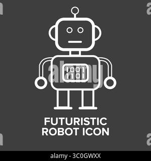 Icône de robot futuriste en fond noir et blanc - vecteur de technologie humanoïde alimenté par IA, illustrateur de vecteur Illustration de Vecteur