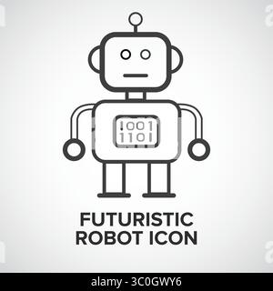Icône de ligne de robot futuriste avec fond blanc - vecteur de technologie humanoïde alimenté par IA, illustrateur de vecteur Illustration de Vecteur
