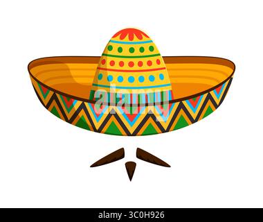 Chapeau sombrero mexicain mariachi avec moustaches pour les vacances de fiesta, vecteur de bande dessinée. charro mexicain ou sombrero mariachi avec moustaches pour les vacances Cinco de Mayo ou la décoration Viva Mexico fiesta Illustration de Vecteur