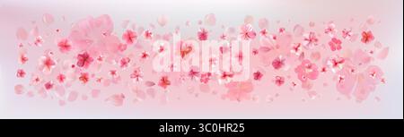 Délicates fleurs de sakura rose clair coulent. Tourbillons du vent Illustration de Vecteur