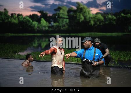 MICHAEL B. JORDAN, RYAN COOGLER et MILES CATON dans SINNERS (2025), réalisé par RYAN COOGLER. Crédit : Proximity / Warner Bros / album Banque D'Images