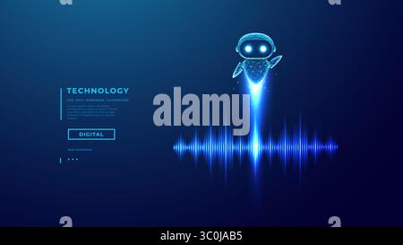 Lancement d'AI Voice agent sur Sound Wave Blue sur fond de technologie Illustration de Vecteur
