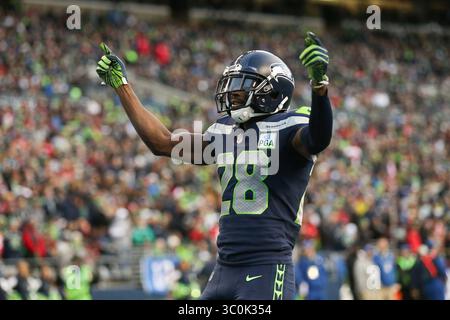 2 décembre 2018 : Justin Coleman (28 ans), cornerback des Seattle Seahawks, tente de faire monter la foule lors d'un match entre les 49ers de San Francisco et les Seahawks de Seattle au CenturyLink Field à Seattle, WA. Les Seahawks battent les 49ers 43-16. Sean Brown/CSM(image de crédit : &copy ; Sean Brown/CSM via ZUMA Wire) Banque D'Images