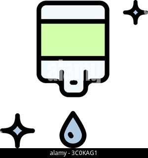 Icône de couleur du distributeur de savon. Gel savon liquide automatique. Machine pour désinfecter les mains. Distributeur sans contact. Icône de désinfectant pour les mains plat. Se laver les mains avec de l'aseptisant Illustration de Vecteur