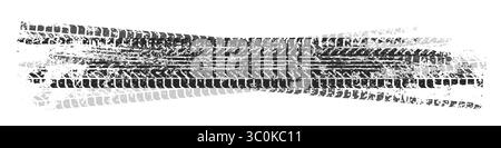 Grunger les traces de pneu avec des éclaboussures de boue et des marques de freinage de roue sales. Silhouettes de sculpture de camion, de voiture ou de moto. Parfait pour le tout-terrain Illustration de Vecteur
